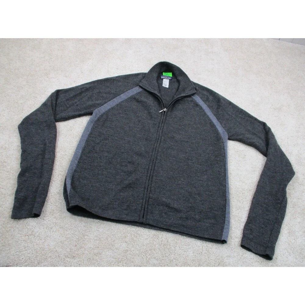 Patagonia Sweater Mens Small S Gray Knit Wool Full Zip - Picture 2 of 11